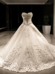 Ball Gown Sweetheart Cathedral Train Tulle Wedding Dresses With Sequin