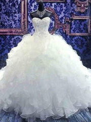 Ball Gown Sweetheart Cathedral Train Organza Wedding Dresses With Beading