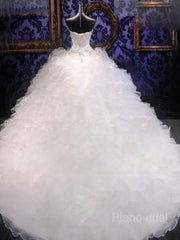 Ball Gown Sweetheart Cathedral Train Organza Wedding Dresses With Beading