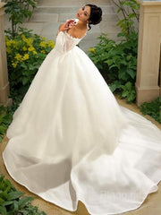 Ball Gown Sweetheart Sweep Train Satin Wedding Dresses