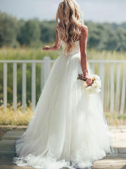 Ball Gown Sweetheart Sweep Train Tulle Wedding Dresses