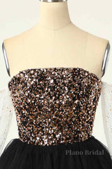 Black Off-the-Shoulder A-line Long Sleeves Sequins Mini Homecoming Dress