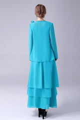 Blue Chiffon Mãe da noiva vestidos com jaqueta
