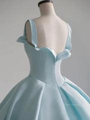 Blue Satin Long Prom Dress, Blue Satin Formal Dresses