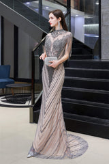 Brilliant Tassels O-Neck Tulle Beaded Rhinestone Slim-line A-Line Prom Dresses