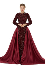 Long sleeve Sequin Prom Dresses with Detachable Skirt