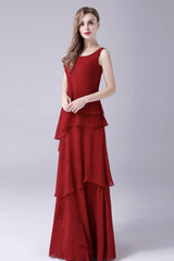 Burgundy Ruffles Chiffon Mother of the Bride Dresses with Giacca