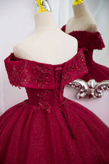 Burgundy Sweetheart Flowers Sequins Lace Party Dress, Long Formal Dress Prom Dress