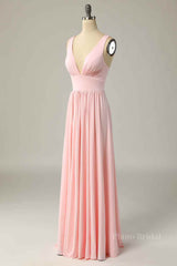 Candy Pink A-line Illusion Lace Cap Sleeves Chiffon Long Prom Dress