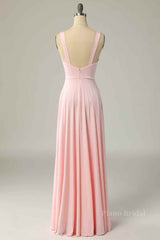 Candy Pink A-line Illusion Lace Cap Sleeves Chiffon Long Prom Dress