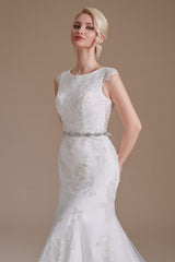 Cap Sleeve Sparkle Beaded Lace Appliques Gown Bow Sash Train Wedding dresses