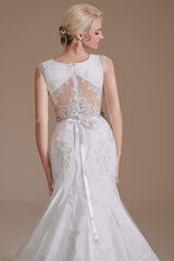 Cap Sleeve Sparkle Beaded Lace Appliques Gown Bow Sash Train Wedding dresses