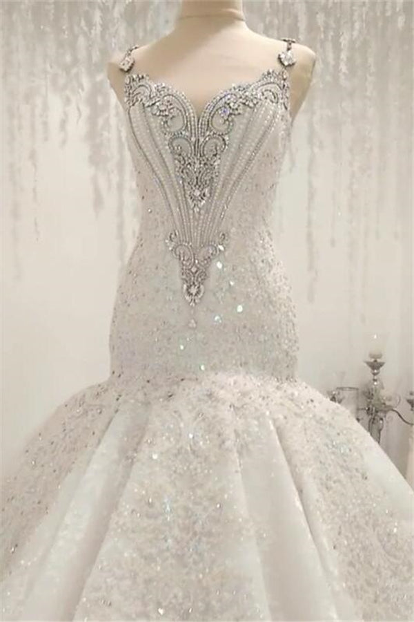 Cap Sleeves Sparkle Diamond Fit and Flare Wedding Dresses Online