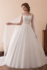 Cape Cloak Tulle Appliques White Wedding Dresses
