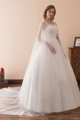 Cape Cloak Tulle Appliques White Wedding Dresses