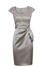 Elegant Short Silver Cap Sleeves Mother Of The Bride Dress, Homecoming Dress