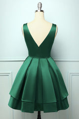 Green Satin Short Homecoming Dress