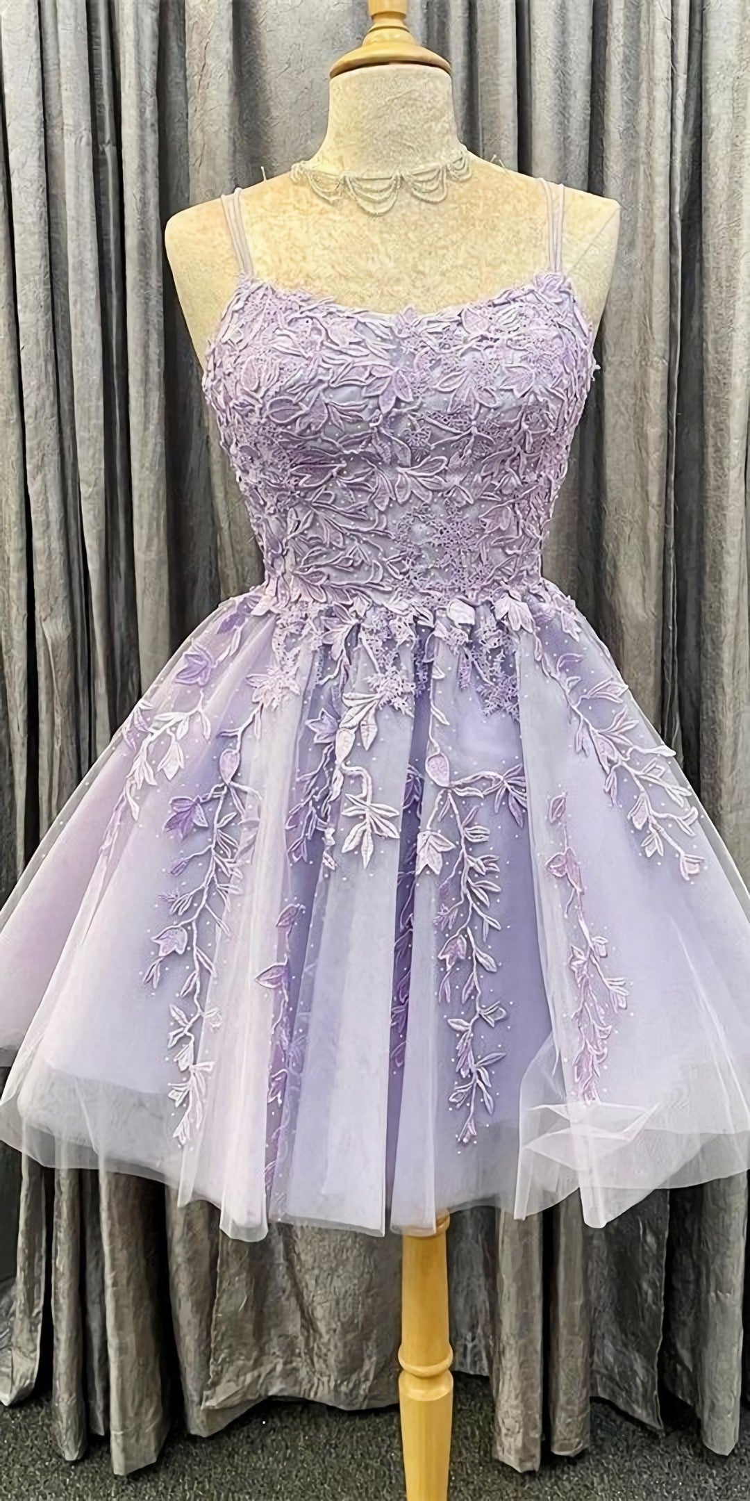 Princess Short Lavender A Line Lace Appliqued Homecoming Dress, Party Dress