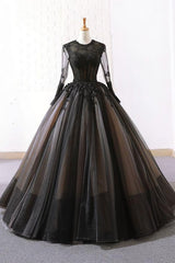 Long Black Ball Gown Evening Dress, Prom Dresses