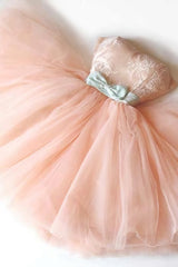 Blush Pink Homecoming Dresses, Strapless Lace Homecoming Dress, Short Party Dress