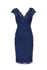Sexy V Neck Navy Blue Lace Short Mother Of The Bride Dress, Homecoming Dress