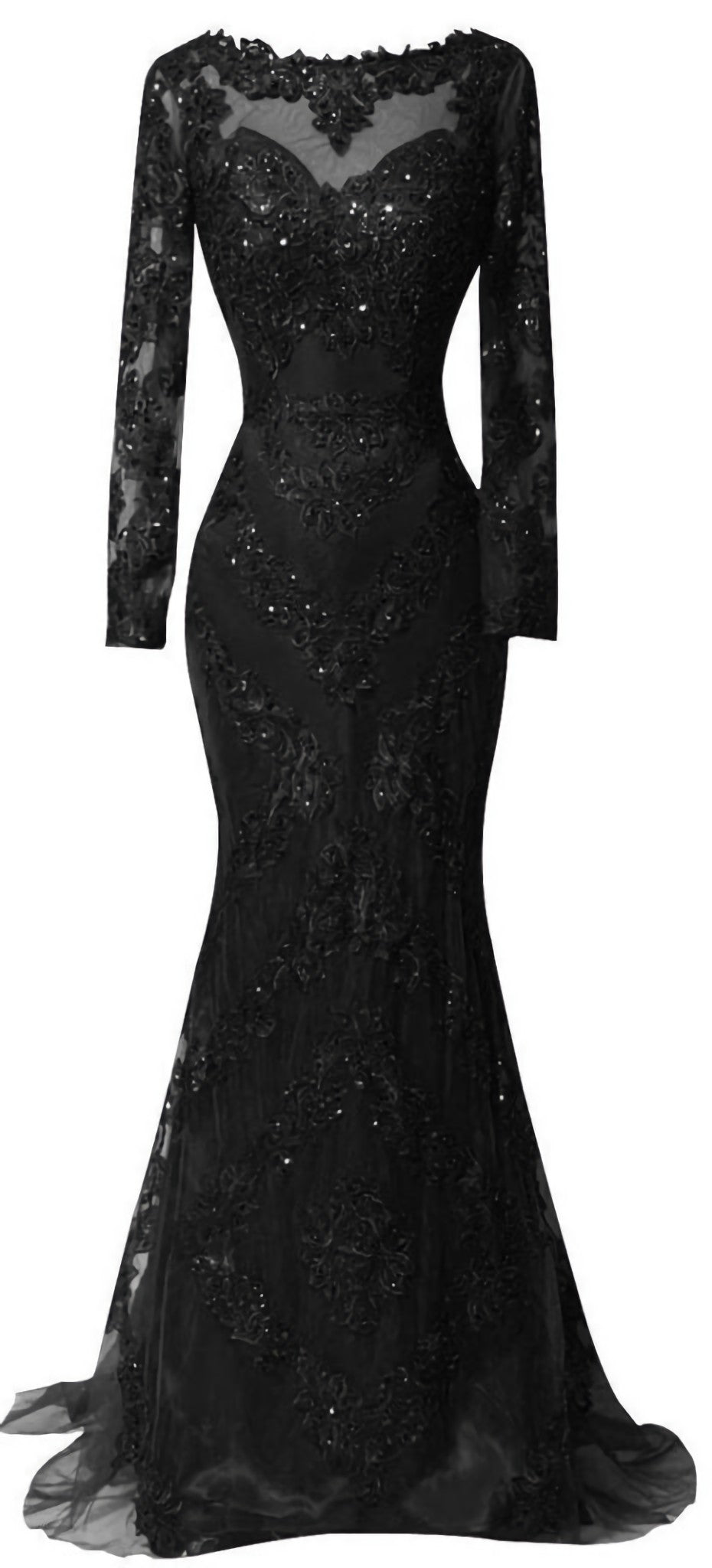Custom Long Sleeves Prom Dress, Charming Beading Evening Dress, Lace Mermaid Prom Dress