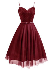 Spaghetti Lace Bow Swing Dress, Tulle Homecoming Dress