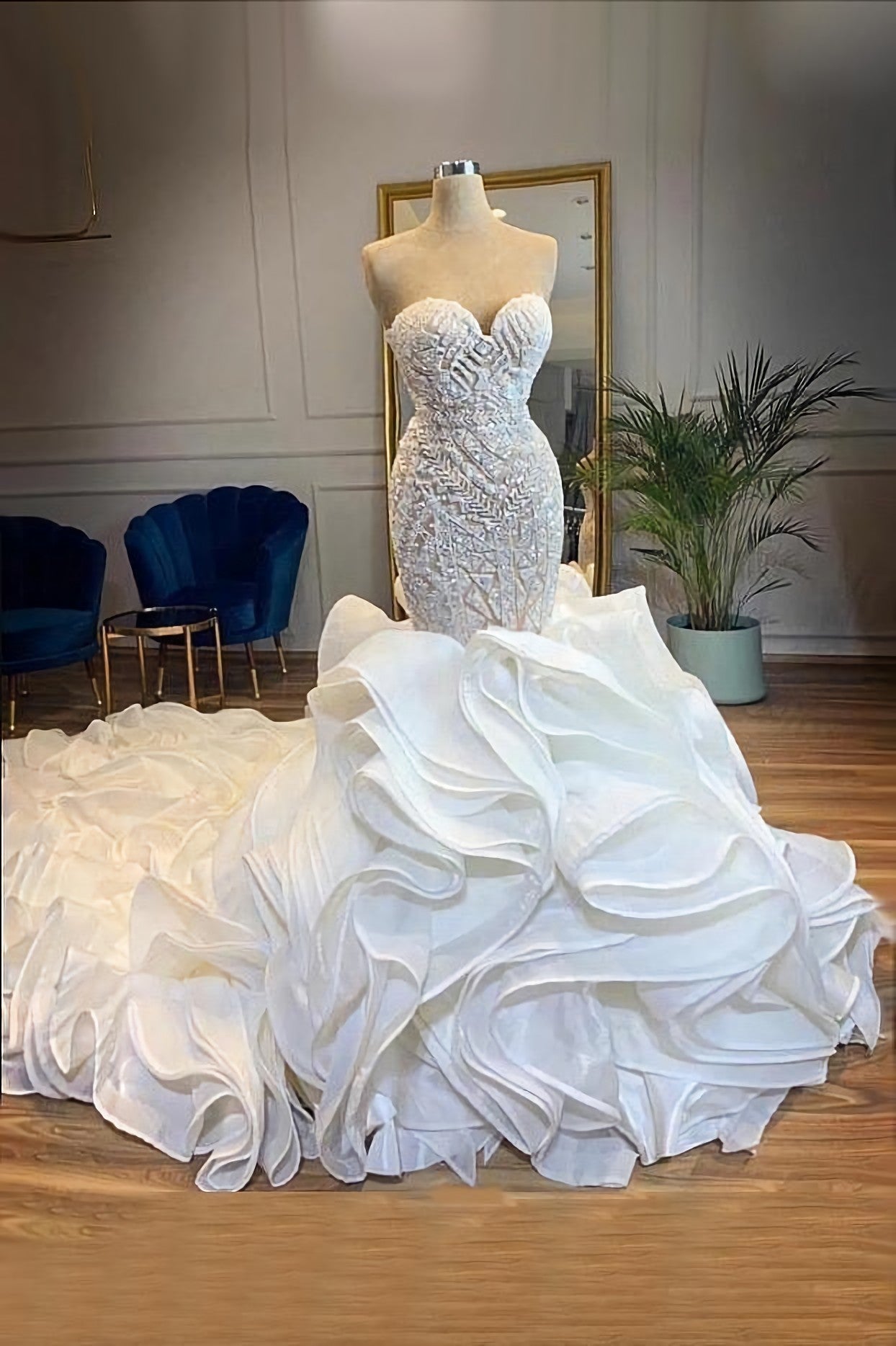 Elegant Sweetheart Lace Up Crystal Mermaid Wedding Dresses, Prom Dresses
