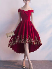 Beautiful Red High Low Party Dress, With Gold Applique Stylish Formal Dress, Cute Party Dress, Homecoming Dress