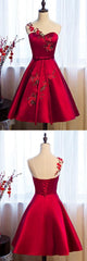 Burgundy Satin Homecoming Dresses, With Applique