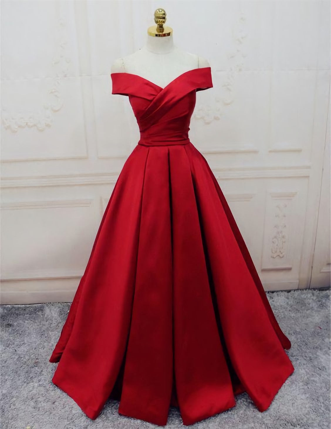 Evening Dresses, A Line Princess Prom Dresses, Long Party Dresses, Off The Shoulder Red Long Satin Party Dress