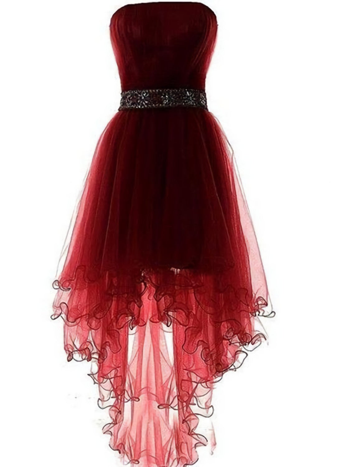Wine Red Homecoming Dress, Burgundy High Low Party Dress, With Beadings