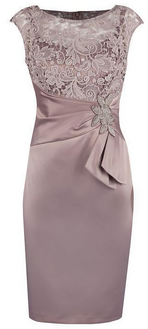 Sheath Grey Bateau Cap Sleeves Mother Of The Bride Homecoming Dress, With Lace Appliques