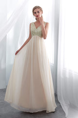 Champagne Chiffon Backless Long Prom Dresses with Sequins