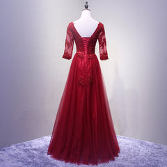 Charming Wine Red Short Sleeves Lace Applique Wedding Party Dress, Formal Gown