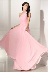 CHIFFON Pink um ombro de dama de honra longa vestidos