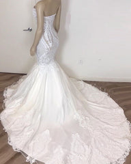 Classic Sleeveless Sweetheart Lace Appliques Mermaid Slim Bridal Wedding Dress