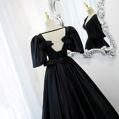 Classy Black Prom Dress Formal Dresses with Bubble Sleeves