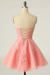 Coral Strapless A-line Appliques Short Prom Dress