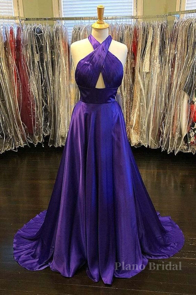 Custom Made Unique Backless Purple Satin Long Prom Dress, Backless Purple Formal Dress, Purple Evening Dress