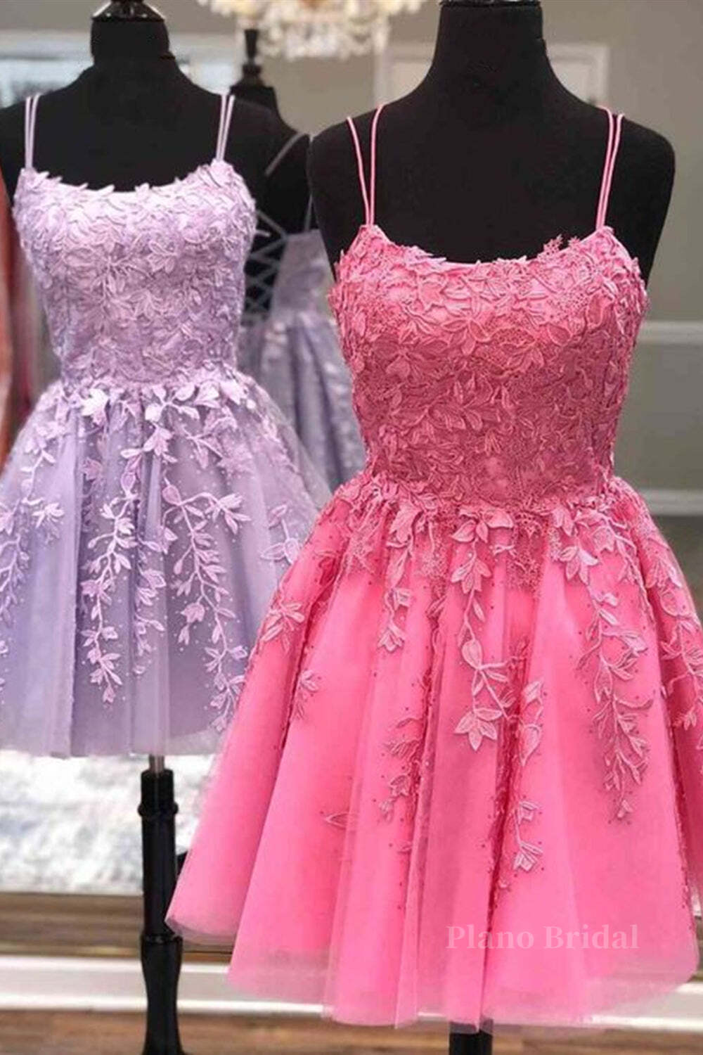 Cute Scoop Neck Lace Prom Homecoming Dresses, Short Lace Formal Evening Dresses
