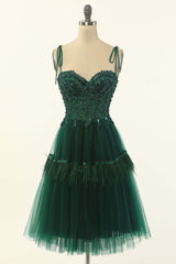 Dark Green A-line Short Tulle Party Dress