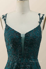 Dark Green Lace Appliques A-line Long Prom Dress