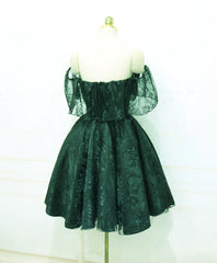 Dark Green Lace Off Shoulder Short Party Dress, Lace Homecoming Dress