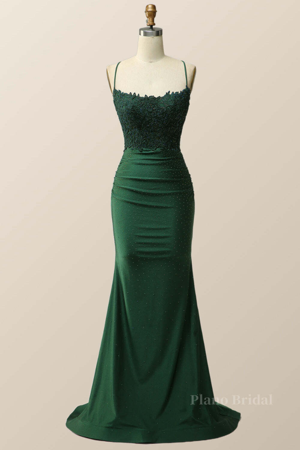 Dark Green Mermaid Appliques Long Formal Dress