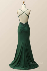 Dark Green Mermaid Appliques Long Formal Dress