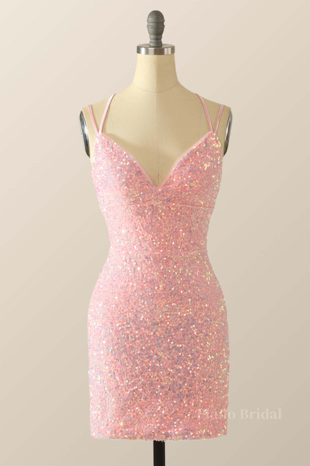 Double Straps Pink Sequin Bodycon Mini Dress