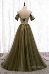 Dusty Green Off-the-Shoulder Pleated Maxi Formal Dress with Beaded Sash