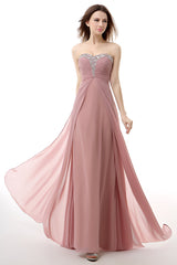 Dusty Pink A-Line Sweetheart Pleated Prom Dresses