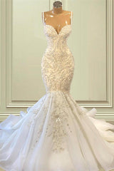 Elegant Ivory Spaghetti straps Sleeveless Mermaid Wedding Dresses